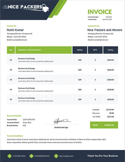 Home Shifting Invoice Preview