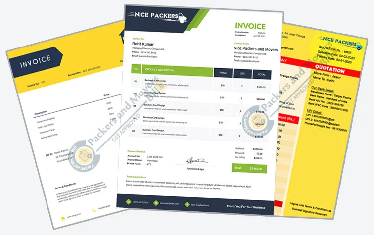 Packers and Movers Bill For Claim
